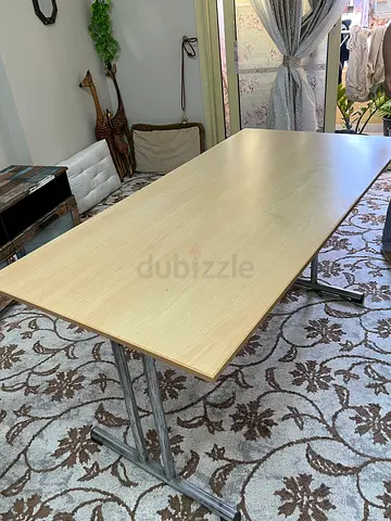 Large Wooden Office Table with Metal Legs - Good Condition