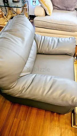 Comfortable Grey Leather Armchair — Good Condition