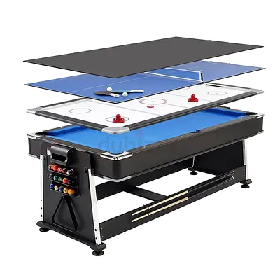 3-in-1 Multi Game Table: Blue Pool Table + Air Hockey + Table Tennis