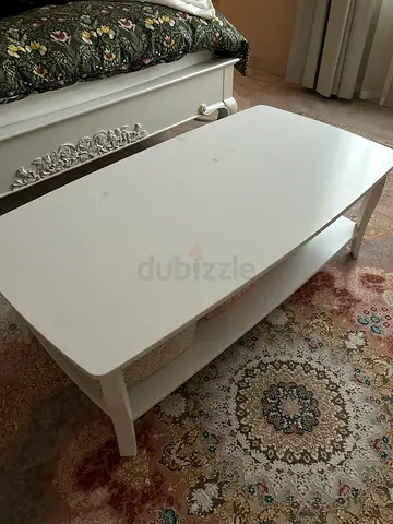 White Wood Coffee Table with Lower Shelf - Good Condition with some paint chipping on top