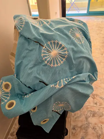 Light Blue Dandelion Pattern Eyelet Curtain Panel (Ready to Hang) with fittings