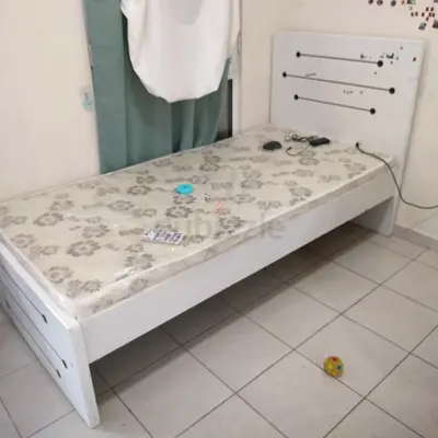 Single white wooden bed frame with mattress - good condition