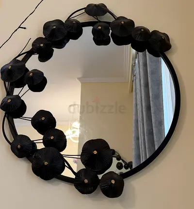 Round Decorative Wall Mirror with Black Floral Metal Frame 2 piece French design 50 each