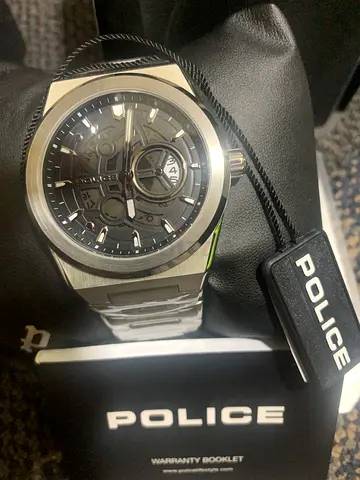 Brand new Police mens stainless steel automatic watch - unused with tag and warranty