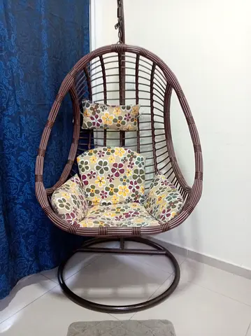 Hanging Egg Swing Chair with Cushions - Brown Rattan Style