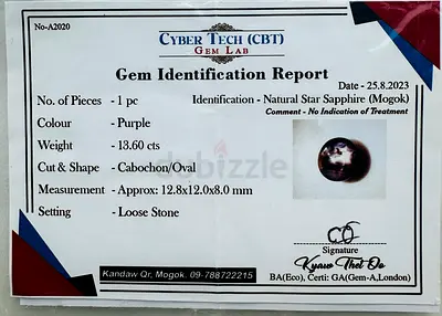 Certified Natural Blue Star Sapphire (Mogok) Silver Ring