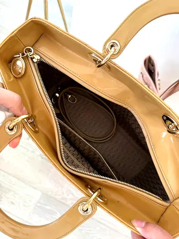 Christian Dior Patent Cannage Lady Dior Satchel - Beige