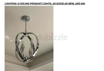 Modern chrome 3-light pendant ceiling chandelier - like new