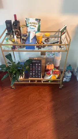 Gold Metal Rolling Bar Cart / Drinks Trolley - Two Tier