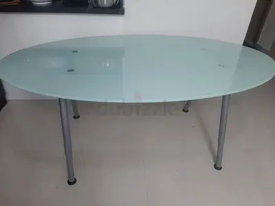 Round Frosted Glass Dining/Office Table with Metal Legs