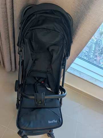 Bonfino Compact Black Stroller with car seat - Lightweight, Good Condition