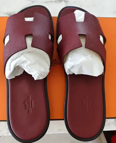 Hermes Maroon leather slide sandals - Brand New