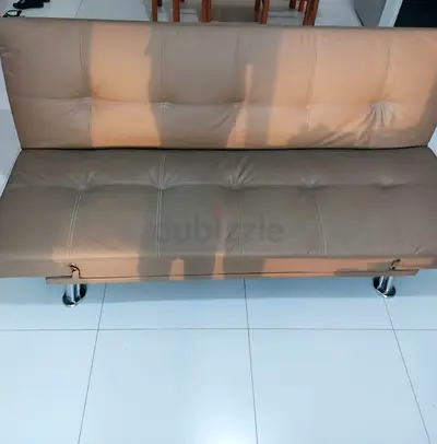 Beige 3-Seater Faux Leather Sofa Bed - Good Condition