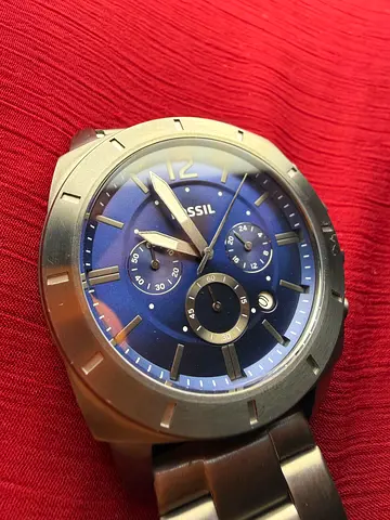 Fossil mens stainless steel blue dial chronograph watch