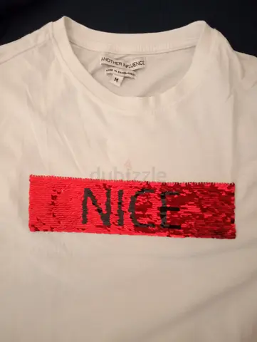 White Sequin Nice and u can change it to naughty Graphic T‑Shirt, Size M