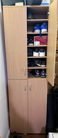 Wooden 6-Shelf Shoe Cabinet with Doors - Light Oak Finish