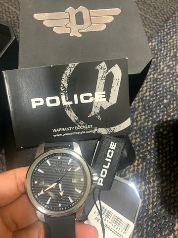 Police mens wristwatch with box and tags - black dial, rubber strap