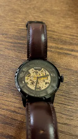 Fossil Mens Skeleton Mechanical Watch with Brown Leather Strap