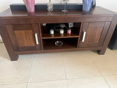 Solid Wood TV Console / Entertainment Unit - Dark Brown, Good Condition