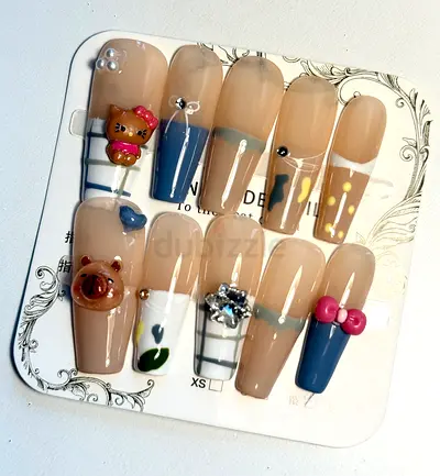 Set of Press-on Nails with 3D Charms
