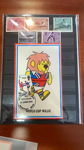 Vintage Stamp Sheet with World Cup Willie Memorabilia