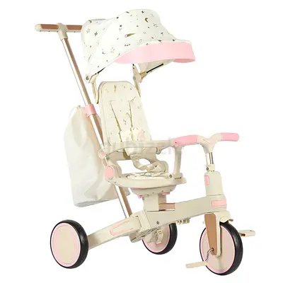 Tricycle Stroller for Toddler, Foldable Baby Tricycle, Kids Balance Bike with Push Handle - Pink
