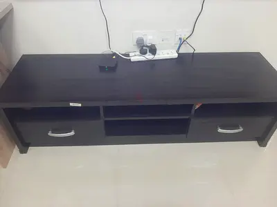 Low TV Stand / Entertainment Unit - Dark Wood, 2 Drawers