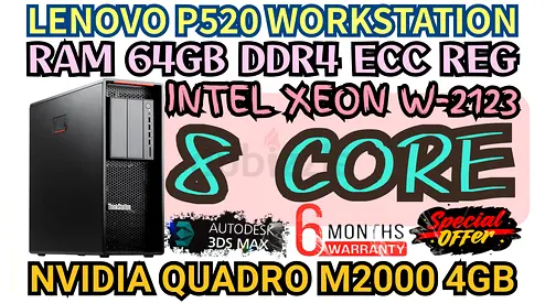 DDR4 64GB RAM LENOVO P520 WORKSTATION 8 CORE INTEL XEON W-2123 NVIDIA QUADRO M2000 4GB DDR5
