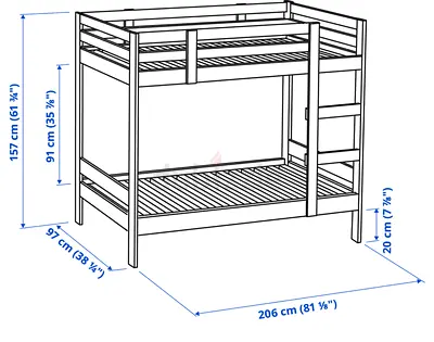 Solid Wood Bunk Bed Frame (Single over Single) – White, Ladder Included along with mattress