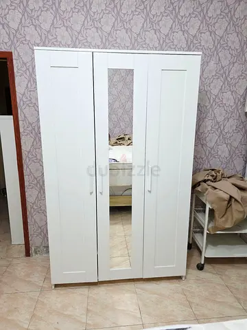White 3-Door Wardrobe with Mirror - Good Condition
