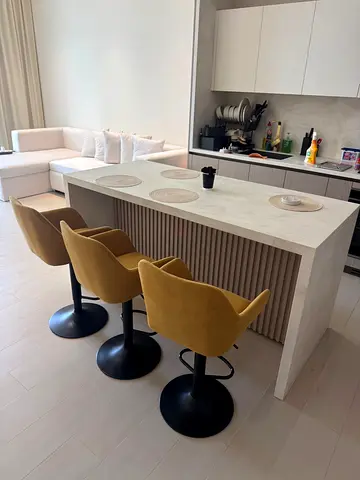 Modern Marble-Style Kitchen Island with 3 Swivel Bar Stools