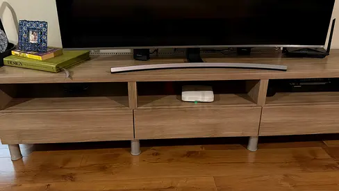Ash Wooden TV Console / Entertainment Unit - Low Profile, Good Condition