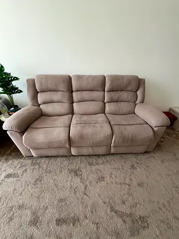Beige 3-Seater Plush Reclining Sofa - Good Condition