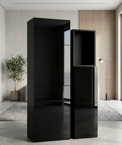 Set of 4 Tall Black Gloss Storage Cabinets / Wardrobes