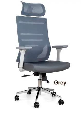 Ergonomic Grey Mesh Office Chair with Headrest