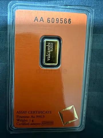 Valcambi Suisse 1g Gold Bar (sealed) with Assay Card. Price Spot +3%