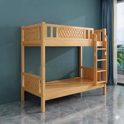 Solid Wood Bunk Bed (2-Tier) – Natural Finish, Ladder Included