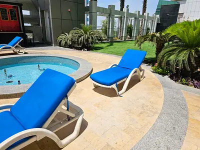 Free parking one free month 2 gyms 4 pools 2 saunas 2 jacuzzis two bedrooms living maid and laundry