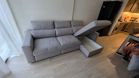 Ikea Eskelstuna L shape sofa bed Gray Light grey 3-seater sofa with storage, good condition