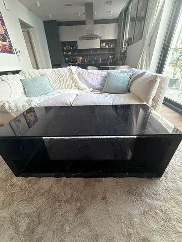 Black Marble Console Table / TV Stand - Rectangular Open Design