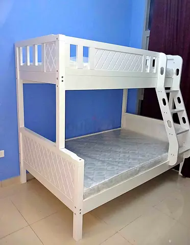 White Wooden Bunk Bed for Kids - Double/Single with Ladder