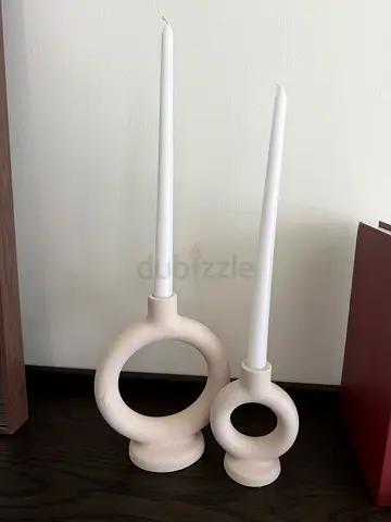 Pair of modern circular ceramic candle holders