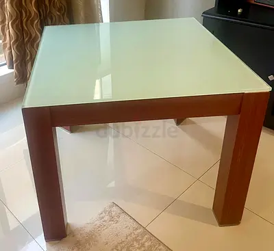 Solid Wood Dining/Side Table with Frosted Glass Top - Good Condition