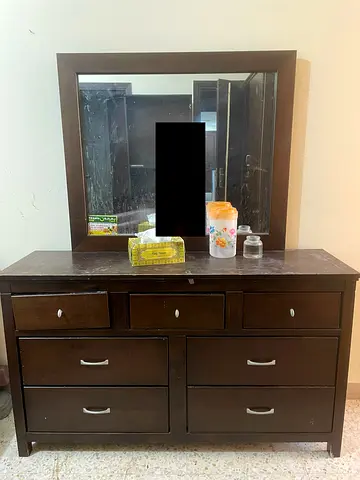Dark Wood 7-Drawer Dresser with Mirror - Good Condition