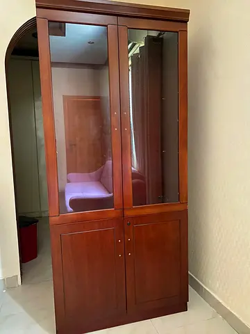 Wood Display Cabinet with Glass Doors - Good Condition