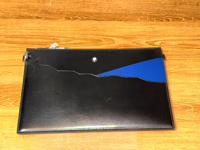 Montblanc Black Leather Document Folio / Laptop Sleeve - Slim Zip Case