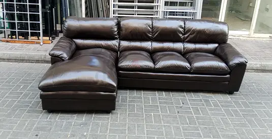 Dark Brown Leather L-shaped Sofa with Chaise (3-seater)