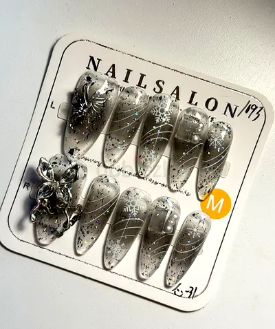 Set of Glitter Snowflake Stiletto Press-On Nails