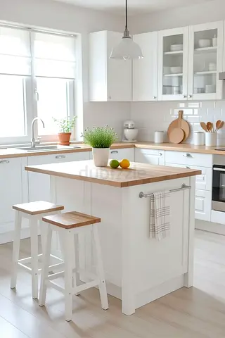 White Kitchen Island with Wooden Top