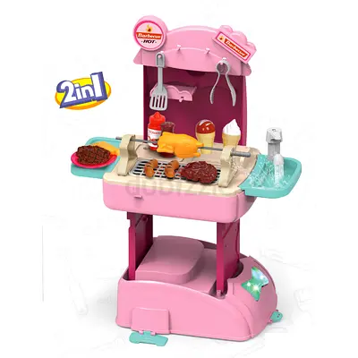 2-in-1 Pink Backpack Barbecue Playset – Portable Pretend BBQ for Kids